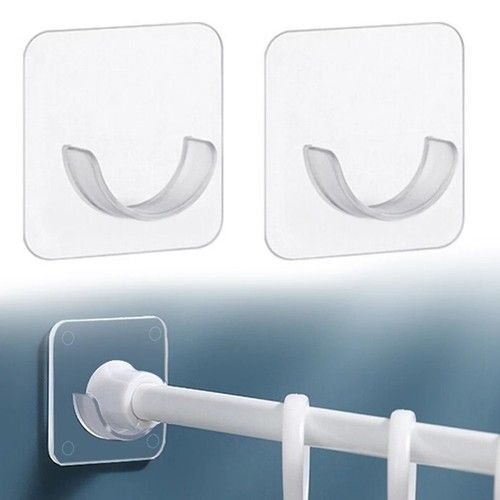 2pc Adhesive Shower Rod Holder, Tension Curtain Rod Bracket No Drilling UK.