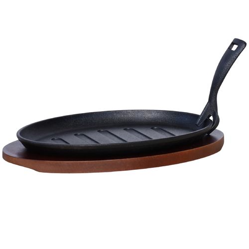 Buckingham Cast Iron Sizzler Plate 28cm Steak Grill Platter Wooden Serving Tray — image 1