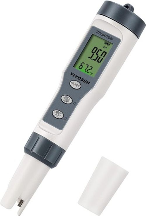 VIVOSUN 3-in-1 Digital pH Meter with ATC, ±0.1 pH Accuracy Water Quality Tester