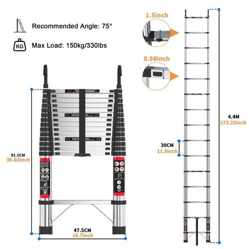 2.6M 3.2M 3.8M 4M 5M Steel Folding Telescopic Extendable Ladder Ladders Workshop