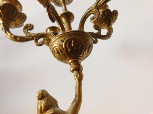 Antique Solid Brass 6 Branch Candelabra Featuring Female Figure — image 12