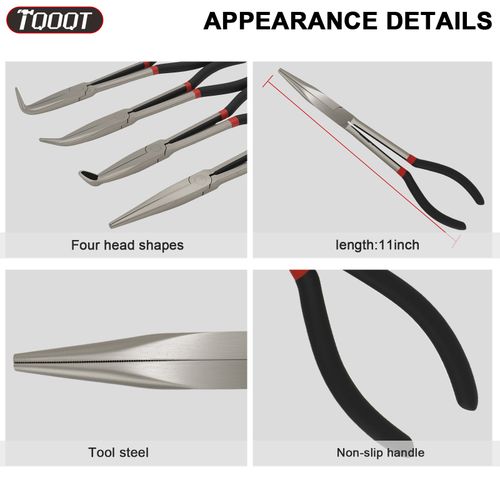 4x 280mm Long Needle Nose Pliers - Straight/Bent Tip Extended Reach Tool Set — image 5