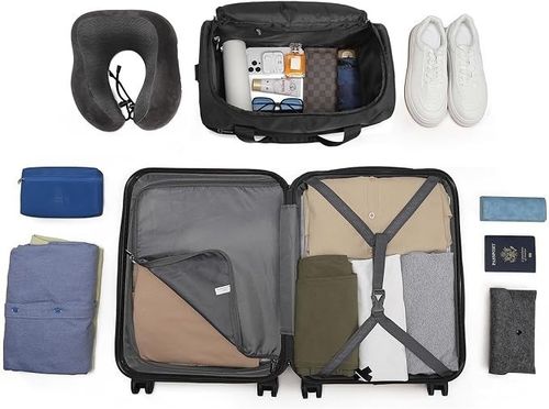 2 PCS Luggage Set Cabin Bag ABS+PC Hard Shell Black 4 Spinner Wheels — image 6