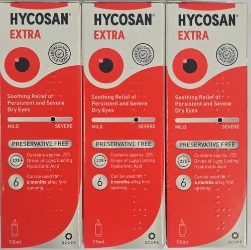 X3 Hycosan Extra Preservative-Free  Eye Drops 7.5ml . (Pack of 3)