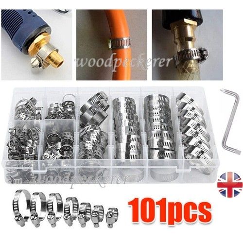 101 Pcs Assorted Stainless Steel Hose Clamp Kit With No Driver Jubilee Clips Set