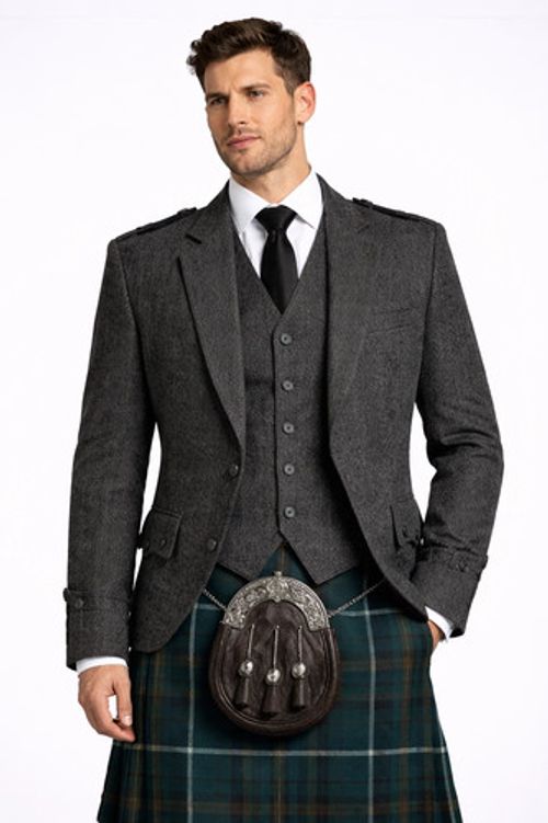 Scottish charcoal grey jacket wool Argyle jacket kilt jacket and waistcoat