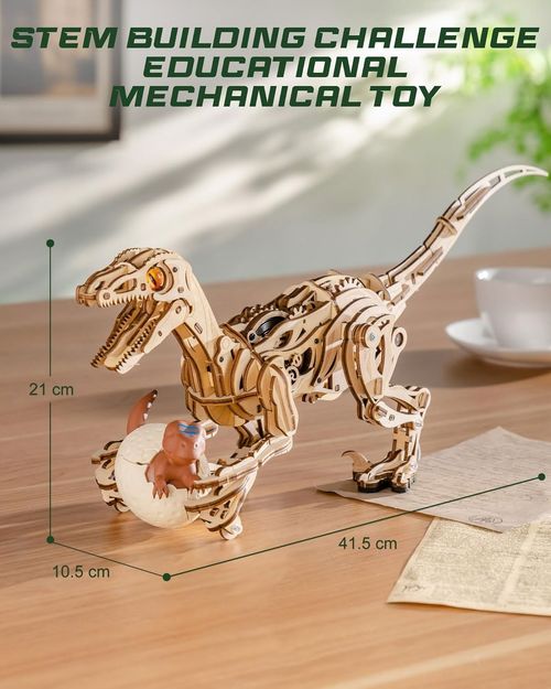 ROKR Prehistoric Planet Velociraptor 3D Wooden Puzzle Dinosaur Jigsaw Model Kit — image 4