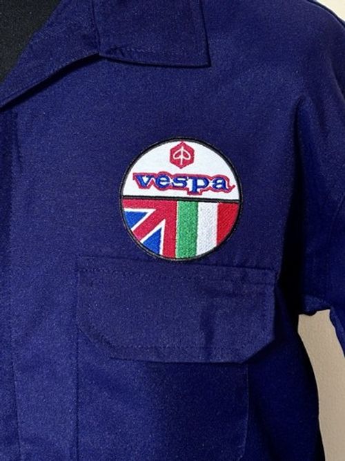 Superb Retro Vespa Scooter Badged Zip Front Navy Overalls Size M 39-41" Chest