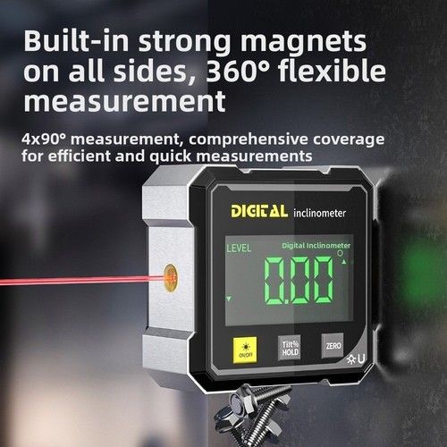 360° Magnetic Digital Angle Gauge Finder With Laser Inclinometer Level Meter