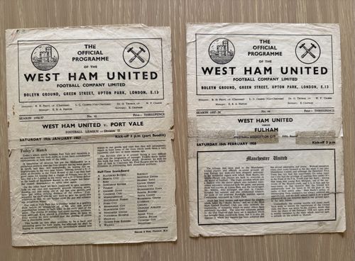 2x West Ham United programmes Port Vale (1956-57) & Fulham (1957-58) See Photos — image 1