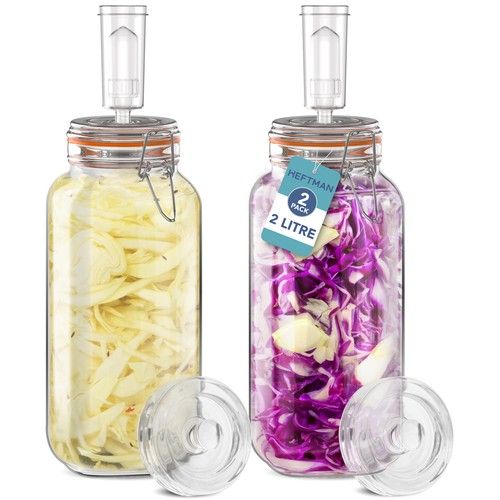 2 Pack HEFTMAN Fermenting Jar Safe Airlock Silicone Lids Kefir Kimchi 2 Litre