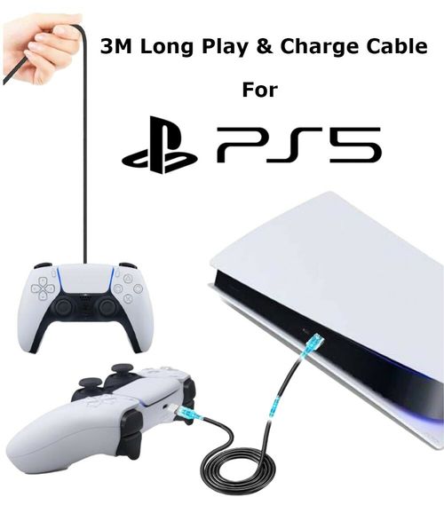 3 Meter Long USB Play and Charge Charging Cable for PS5 PlayStation 5 Controller — image 1