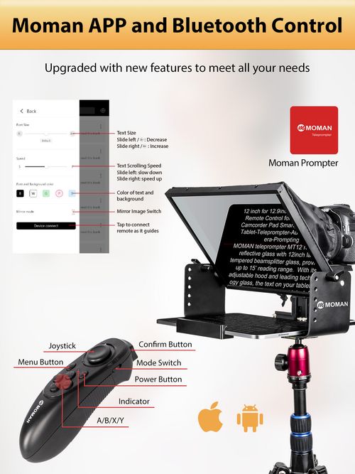 Moman MT12 Teleprompter 12in Metal Prompter Kit for DSLR Camera Camcorder  — image 5
