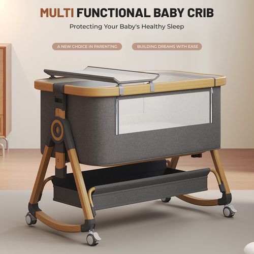3 In 1 Baby Bedside Crib,6 Height Adjustable Baby Cot Bed With Mattress and Net — image 6