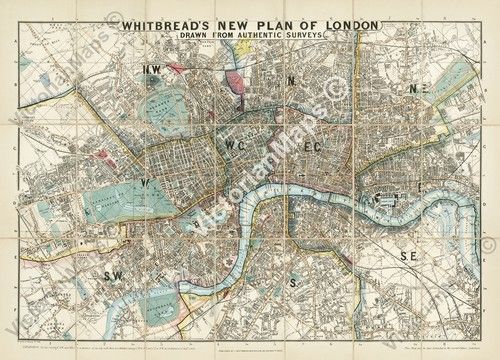 Antique map LONDON Victorian plan Whitbread 1858 wall art decor print poster