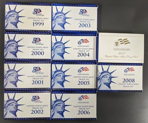 1999-2008 U.S. Mint Proof Sets OGP Box & COA Lot of (10) Annual Sets