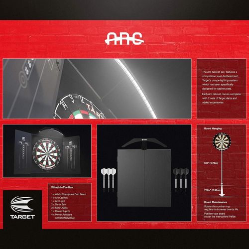 Target Darts Arc Dartboard Lighting System Home Cabinet Set with 6 Darts & Board — image 7