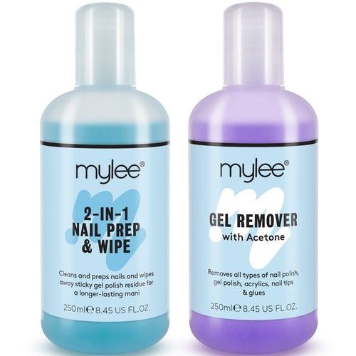 Mylee Nail Gel Polish Prep + And Wipe & Remover UV LED Manicure Acetone 2x250ml