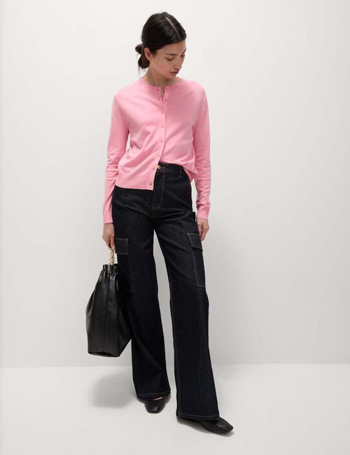 Marks & Spencer Womens Viscose Crew Long sleeved Button Cardigan in Petal Pink — image 4