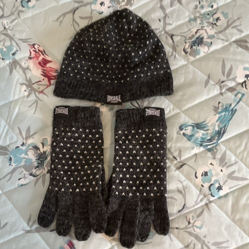 Lonsdale London Beanie Hat & Gloves Set S/M, Fair Isle Grey/White Warm 20% Wool — image 13