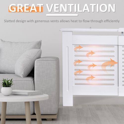 Extendable Radiator Cover Cabinet Shelving Slatted Design MDF White Home Office — image 3