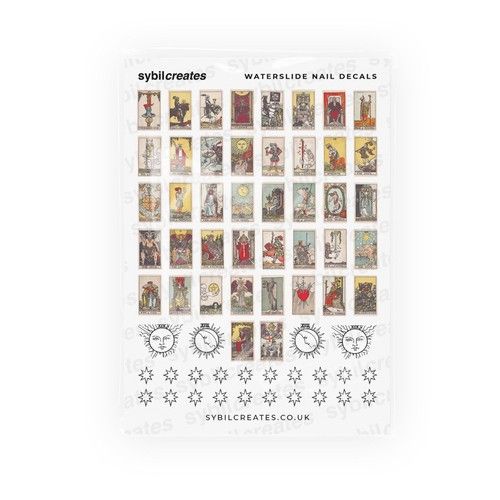 Tarot Cards Waterslide Nail Decals - Vintage Rider-Waite Tarot Card Moon Stars
