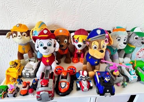 Paw patrol bundle. Plushies, mini figures, complete vehicle collection.