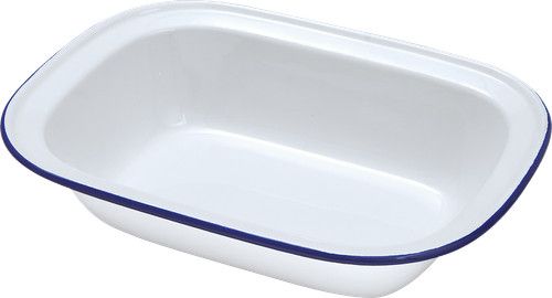 NEW WHITE PIE DISH ENAMEL STEAK PUDDING ASHET BAKE BAKING OBLONG OVEN DISH TIN