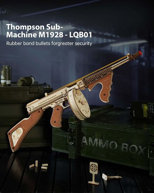 ROKR Thompson Submachine Gun 3D Wooden Puzzle Model Adults DIY Building Toys — image 1