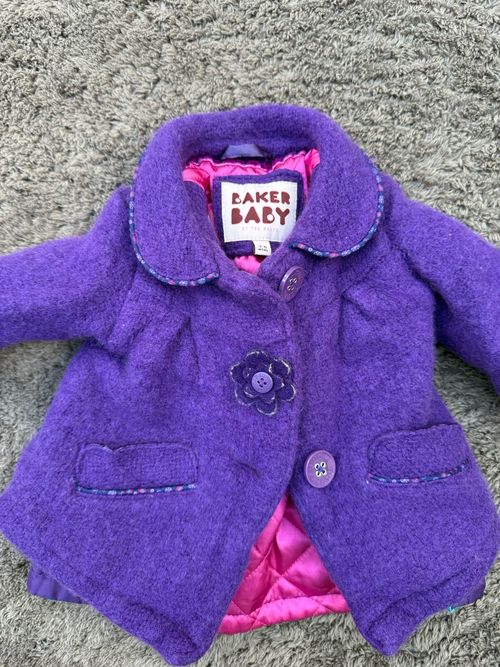 Baker Baby Ted Baker Girls Purple Wool Blend Coat 3-6 Months Pink Lined — image 1