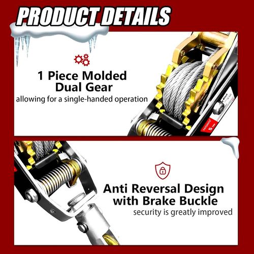 Come Along Winch Heavy Duty, 5T Come Along Pulling Tool 2 Gears 3 Hooks — image 3