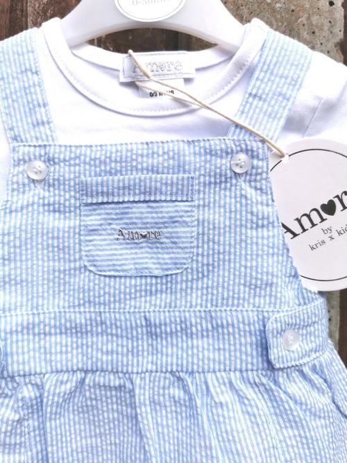 Baby Boys 2 Piece Pin Stripes Dungaree Set Outfit Blue ~ Amore ~ 0 - 9 Months — image 2