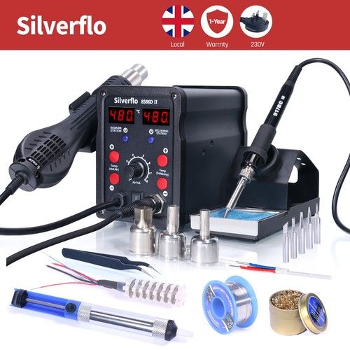 750W Soldering Iron Station kit Fast Heating LCD Hot Air Gun SMD Rework Station