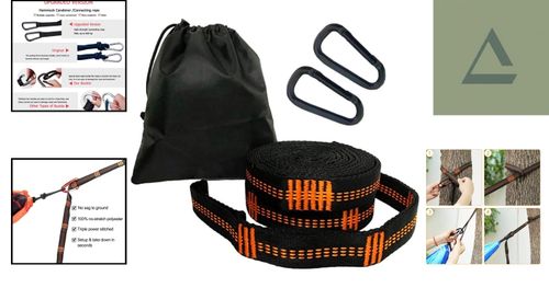 Heavy Duty Adjustable Tree Hammock Straps with Carabiners 2m 500kg Capacity 2pc — image 2