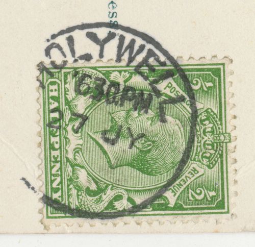 GB „HOLYWELL“ CDS 23mm RP postcard GV 1/2 D POSTMARK-ERROR MISSING YEAR 191? — image 2
