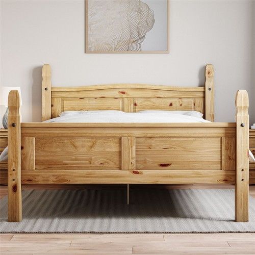 Corona King Size Bed High Foot End 5FT Solid Pine Wood Mexican Bedroom Furniture