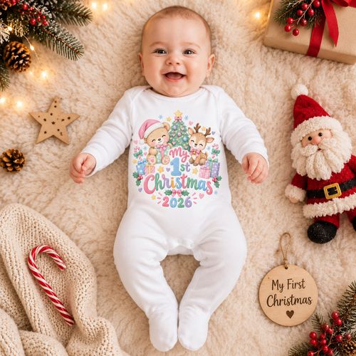 Baby 1st Christmas 2026 Sleepsuit, My First Christmas Babygrow, Pastel Xmas Gift — image 2