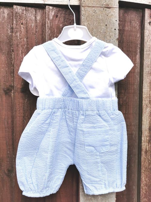 Baby Boys 2 Piece Pin Stripes Dungaree Set Outfit Blue ~ Amore ~ 0 - 9 Months — image 3