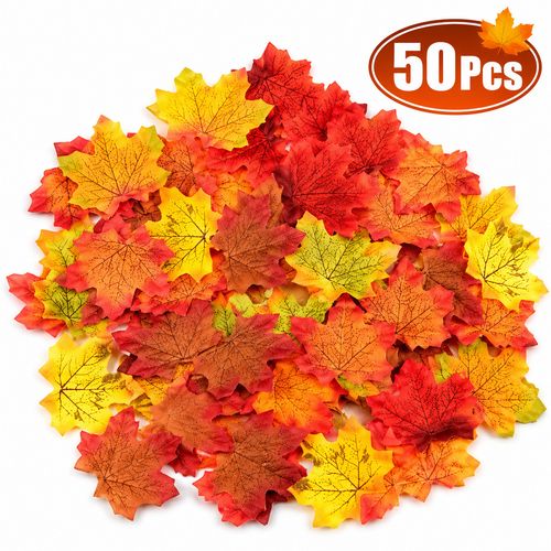 50 Pcs Artificial Maple Leaves Autumn Fall Fake Leaf Halloween Decorations UK — image 3