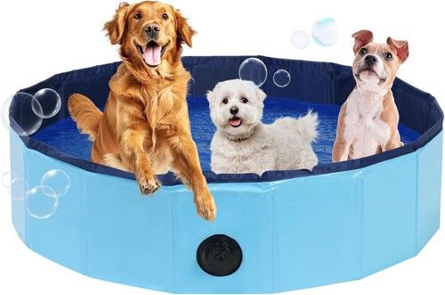 Dog Paddling Pool Blue Foldable Round Pet Swimming Tub Indoor & Outdoor 100x30cm