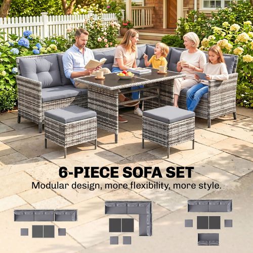 Outsunny 6 PCs Patio wicker Sofa Set Rattan Chair Furniture w/ Glass Refurbished — image 6