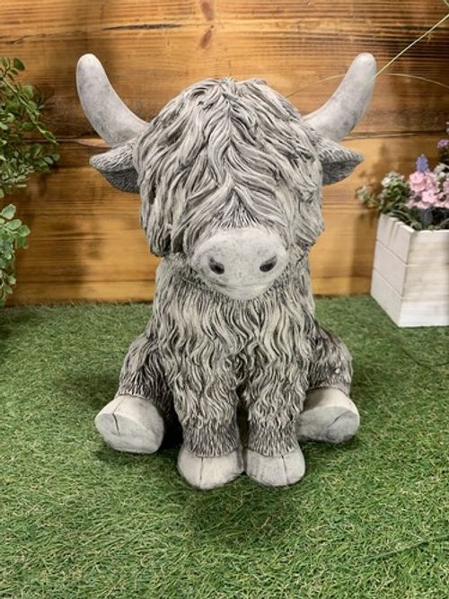 STONE GARDEN HIGHLAND COW FARM YARD ANIMAL GIFT ORNAMENT