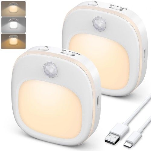 ANOPU Motion Sensor Lights Indoor, 2 Pack Rechargeable Rechargeable, White
