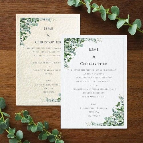 Eucalyptus Wedding Invitations / Evening Reception Invites with envelopes