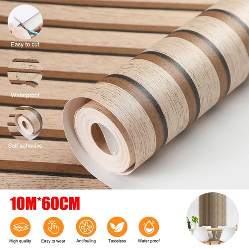 10M Self-Adhesive 3D Effect Wooden Slat Wall Panel Peel&Stick Easy DIY Wallpaper — image 8