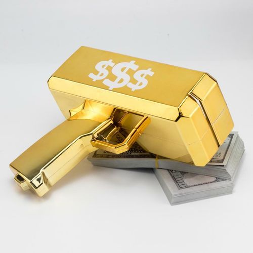 Money Gun GoldCannon Shoot Gun Toy Gift  Game UK Spray Gun + 100 Dollar Notes  — image 2