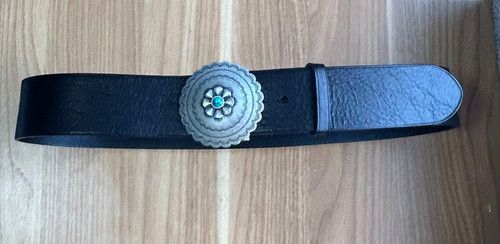 Lauren Ralph Lauren Black Leather  Concho Belt Turquoise Accent Buckle. Size M