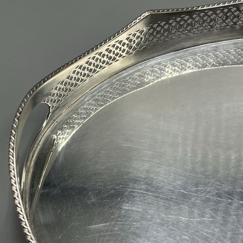 Antique Silver Plated Gallery Serving Tray Cocktail Drinks Tea Handles Stud Feet — image 10