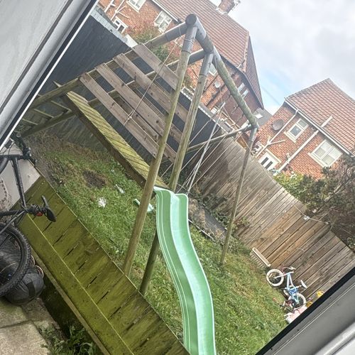 Wooden Garden Climbing Frame Slide with Ladder, Green Plastic Slide & Swing — image 2