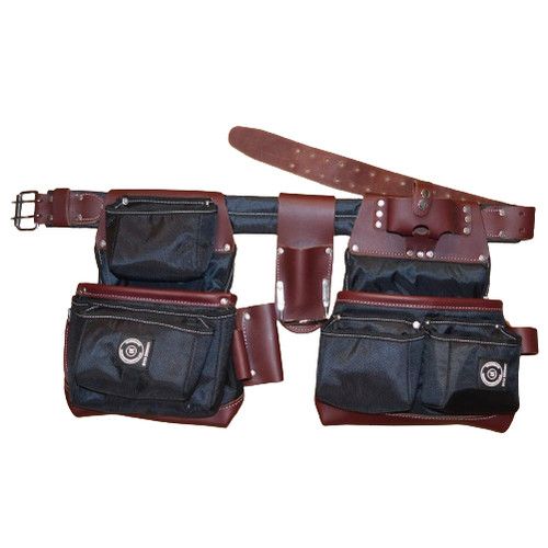 TS Canvas & leather heavy duty double tool pouch work belt with padded belt